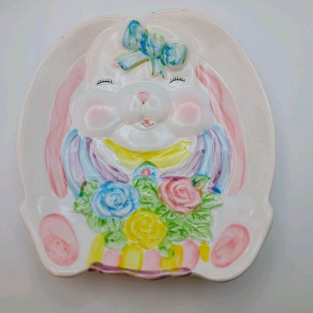 Vintage Wade China Bunny Rabbit Trinket Dish Pastel Nursery Decor 6"